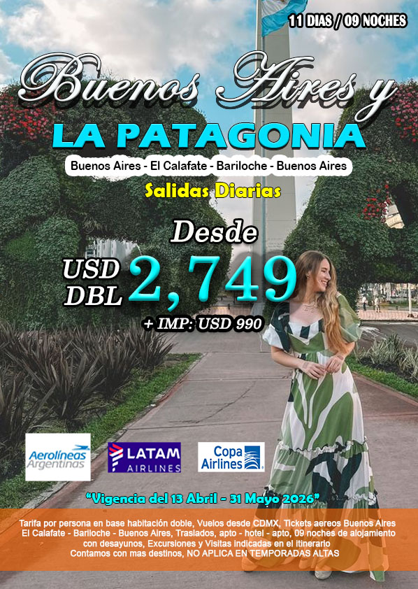 WEB BUENOS AIRES Y LA PATAGONIA 11DIAS VIG13ABR-31MAY2026 AGENCIAS DE VIAJES